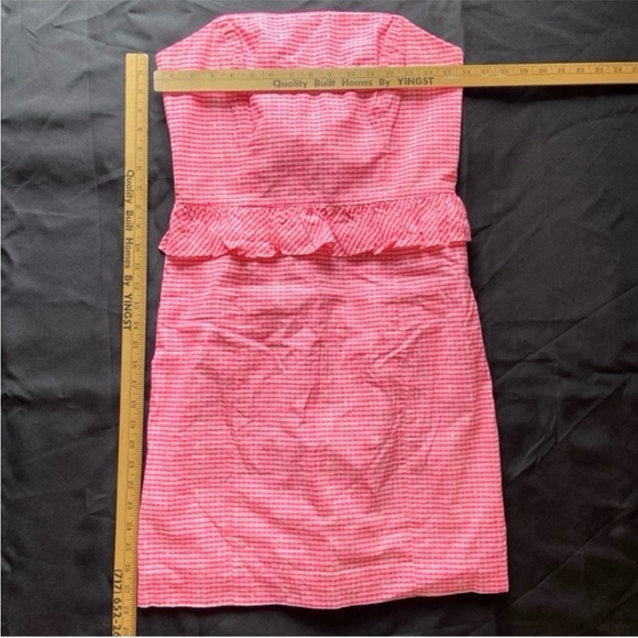 Lilly Pulitzer Lowe Fiesta Pink Gingham Strapless Mini Dress Size 8 - Picture 11 of 12